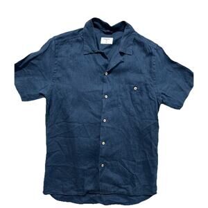 Percival Men’s S Cuban 100% Linen Short Sleeve Button-Down Shirt Navy